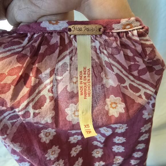 Free People Elena Floral Print Top Blouse Clay Combo Boho Western Oversized XS - Picture 6 of 8